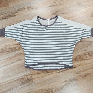 🐞Xhilaration Cream Striped Linen Blend Crop Batwing Top Medium